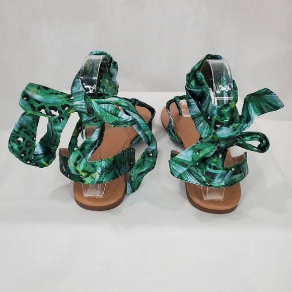 NWOB Thalia Sodi Womens Floral Joleyn Ribbon Tie Sandal Green Tropical Sz 7M - Picture 9 of 12